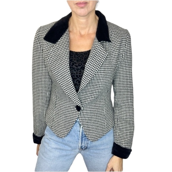 Vintage Jackets & Blazers - Vintage black white houndstooth check tailored cropped jacket